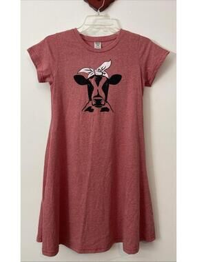 Urban Smalls Girls 14 Red Cow-Print Pullover Knee-Length Tshirt Dress! A2275